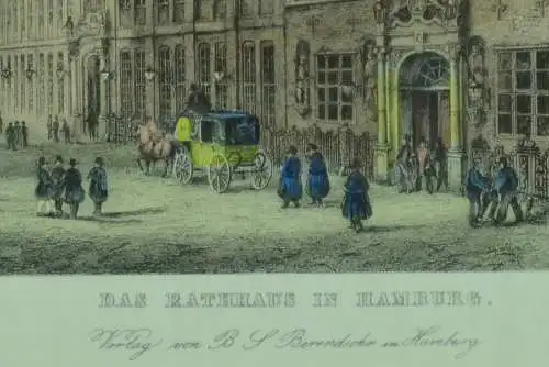 Farbstahlstich Das Rathaus in Hamburg von James Gray  