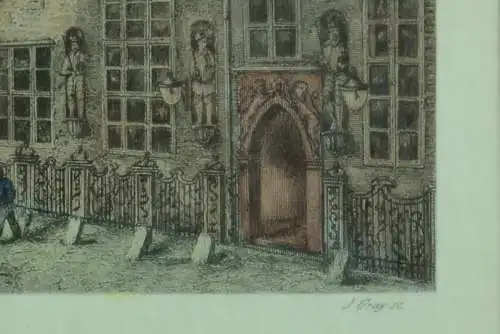 Farbstahlstich Das Rathaus in Hamburg von James Gray  