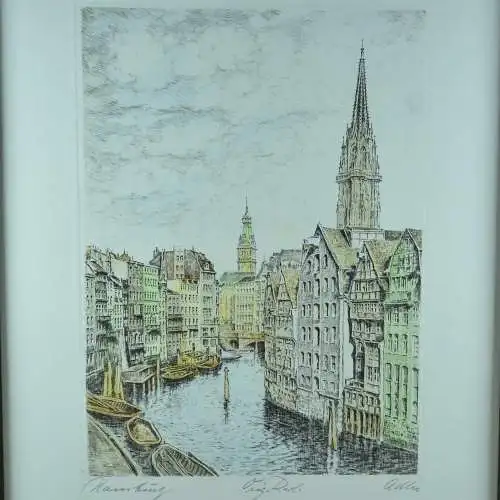Farbradierung Hamburg von Richard Adler  