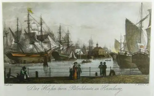 Farbstahlstich Das Rathaus in Hamburg von James Gray  