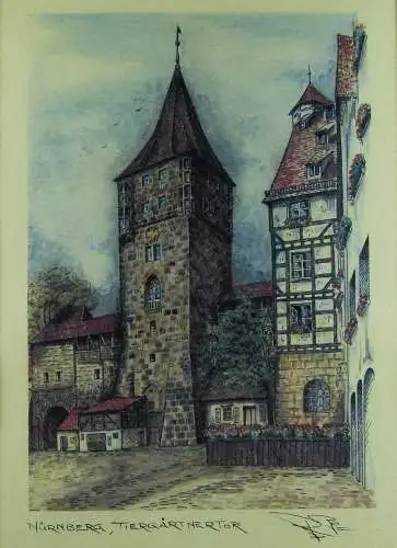 Farbradierung Nürnberg Tiergartnertor von Ralph Beloch  
