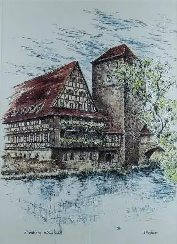 Farbradierung Nürnberg Weinstadel von Sieglinde Meythaler  