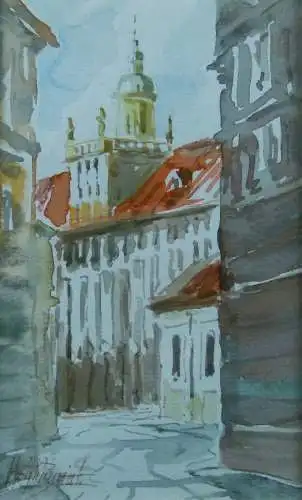 Aquarell Breslau Wrocław von unbekanntem polnischem Künstler  