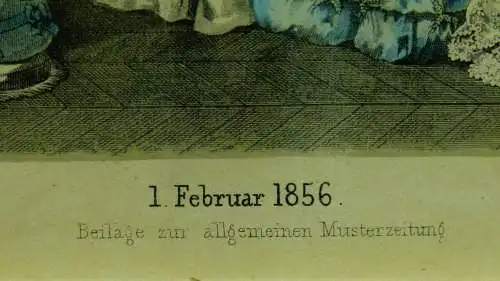 Farbradierung Damenmode von Allgemeine Musterzeitung 1856  