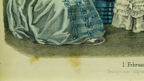 Farbradierung Damenmode von Allgemeine Musterzeitung 1856  