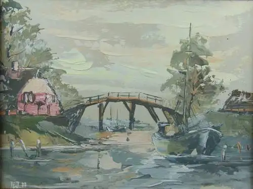 Ölgemälde Holzbrücke auf Keramikfliese  