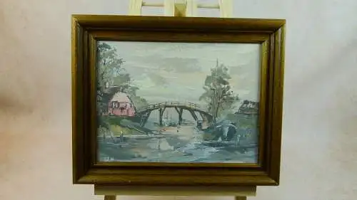 Ölgemälde Holzbrücke auf Keramikfliese  