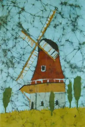 Batik Landschaft mit Windmühle