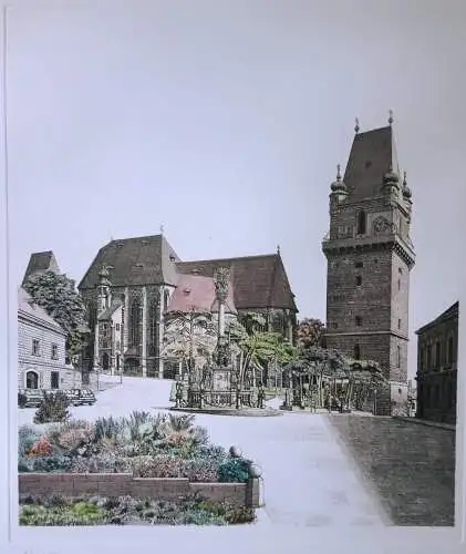 Farbradierung Wien Perchtoldsdorf von Franz Bayer  