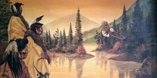 Ölgemälde Indianer mit Adler von J. Vogtschmidt  