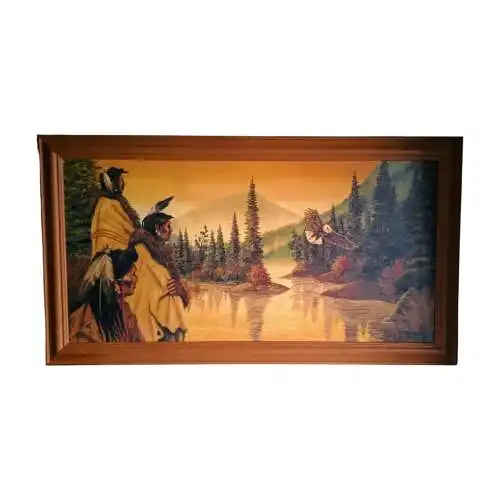 Ölgemälde Indianer mit Adler von J. Vogtschmidt  