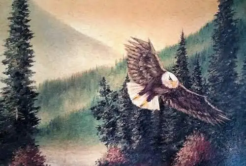 Ölgemälde Indianer mit Adler von J. Vogtschmidt  