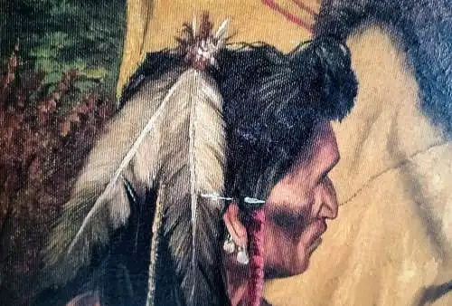 Ölgemälde Indianer mit Adler von J. Vogtschmidt  