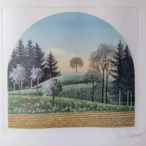 Farbradierung Landschaft von Josef Bramer  