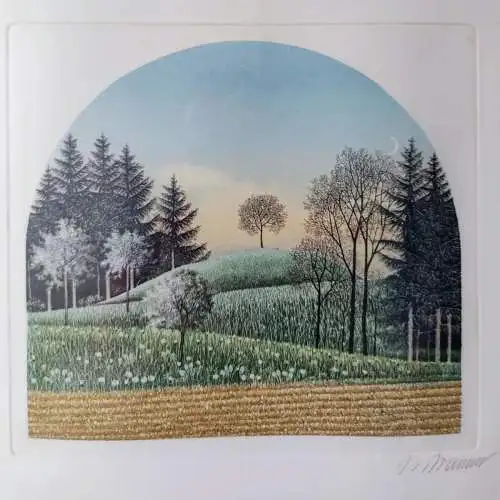 Farbradierung Landschaft von Josef Bramer  