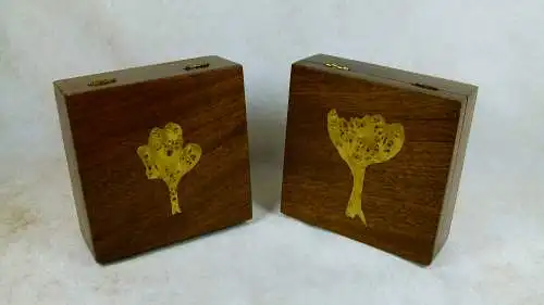 Zigarettenboxen-Set mit Wurzelholz-Intarsien  