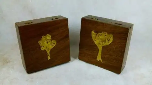 Zigarettenboxen-Set mit Wurzelholz-Intarsien  