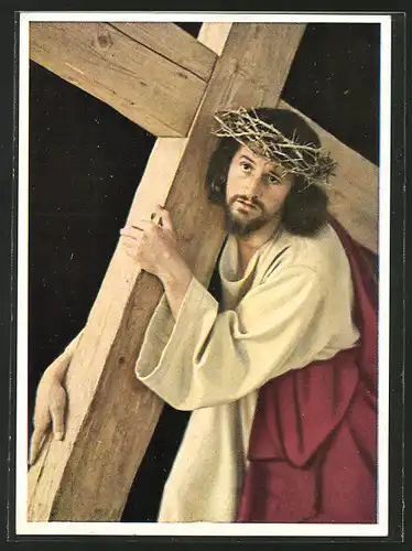 AK Oberammergau, Passionsspiele 1950, Kreuztragender Jesus, Darsteller Anton Preisinger 