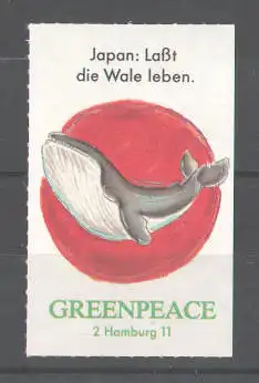 Reklamemarke Naturschutzverein \"Greenpeace\", \"Japan: Lasst die Wale leben,\" Walfisch