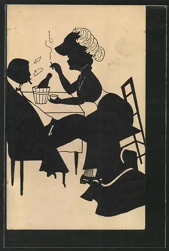 Künstler-AK M.Munk Nr.372: Silhouetten einer Frau und eines Mannes am Tisch