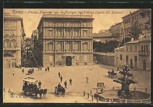 AK Roma, Piazza Barberini con la Fontana del Tritone, opera del Bernini