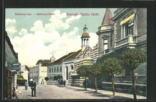 AK Trencsen-Teplicz, Szechenyi-Gasse mit Synagoge