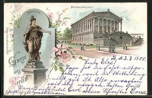 Lithographie Berlin, National-Galerie, Berolina um 1900