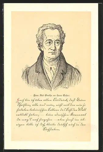 AK Portrait des Dichters Johann W. Goethe, Frau Rat Goethe an ihren Sohn