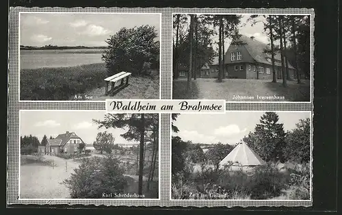 AK Langwedel, Waldheim am See, Johannes Iversenhaus, Karl Schröderhaus, Zelt