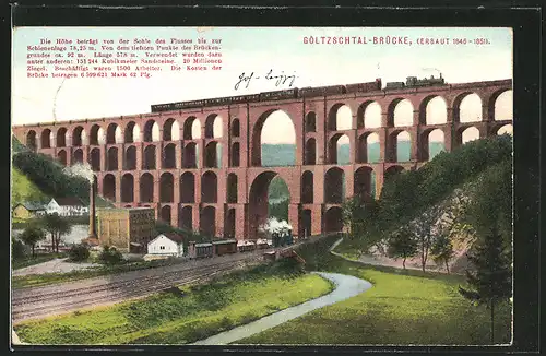 AK Netzschkau, Göltzschtal-Brücke mit Eisenbahn