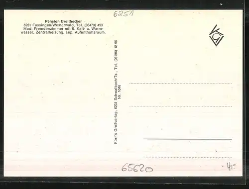 AK Fussingen, Blick zum Ort, Pension Breithecker, Gebäudeansicht, Garten, Waldweg, Seeweiher