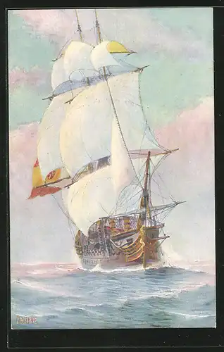 Künstler-AK Chr. Rave: Spanisches Kriegsschiff auf See