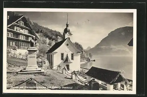 AK Bauen am Vierwaldstättersee, Kapelle mit Zwissig-Denkmal
