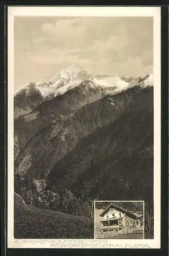 AK Astegg i. Zillertal, Alpengasthof Astegg mit Ahornspitze
