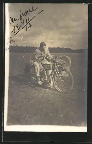 Foto-AK Motorrad Triumph mit Seitenwagen 1917 !