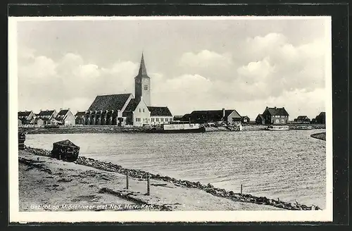 AK Middenmeer, Uferpartie mit Kirche