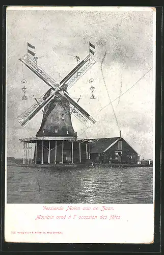 AK Zaandam, versierde Molen aan de Zaan, geschmückte Windmühle