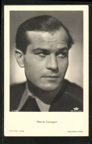 AK Schauspieler René Deltgen, in dunkler Kleidung zur Seite blickend