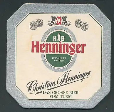 Bierdeckel Frankfurt am Main, Henninger Bier, Brauerei Christian Henninger, Wappen
