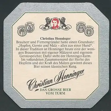 Bierdeckel Frankfurt am Main, Henninger Bier, Brauerei Christian Henninger, Wappen