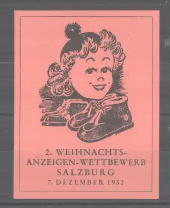 Reklamemarke 2. Weihnachts-Anzeigen-Wettbewerb Salzburg 1952, Mädchenporträt mit Schuhen