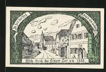 Notgeld Eferding 1920, 10 Heller, Stadtwappen, Linzer Tor um 1800