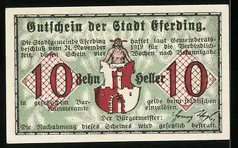 Notgeld Eferding 1920, 10 Heller, Stadtwappen, Linzer Tor um 1800