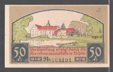 Notgeld Achim 1921, 50 Pfennig, Bauern, Ortsmotiv