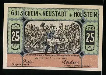 Notgeld Neustadt in Holstein 1921, 25 Pfennig, Leuchtturm Pelzerhaken, Schleswig-Holstein wird verspeist