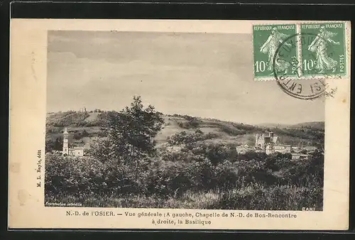 AK Notre-Dame-de-l'Osier, Vue generale, a gauche, Chapelle de N.-D. de Bon-Rencontre, a droite, la Basilique