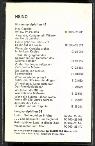 AK Sänger Heino mit Sonnenbrille über die Schulter blickend, mit Unterschrift