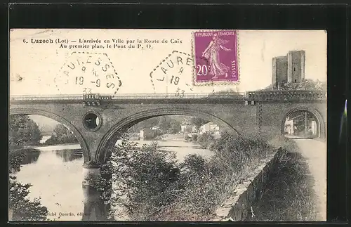 AK Luzech, l'arrivee en Ville par la Route de Caix, au premier plan, le Pont du P. O.