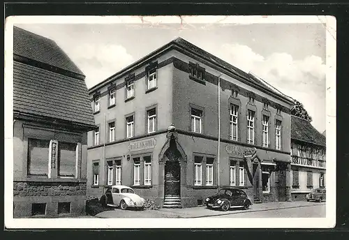 AK Rülzheim, Hotel Viktoria, Bes. Josef Gehrlein, mit Autos