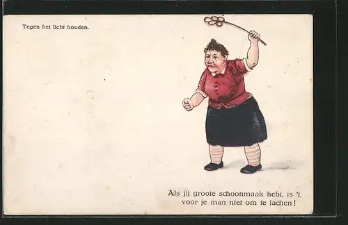 AK Halt gegen das Licht, Ehefrau haut ihrem Mann mit einem Teppichklopfer auf den Hintern